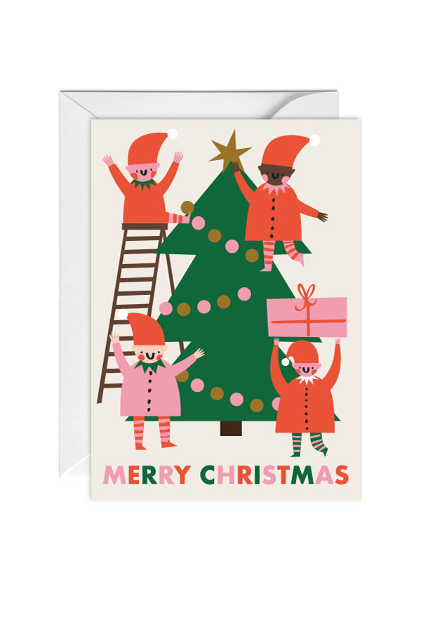 Merry Christmas, Elves, Christmas Tree, Greeting Card