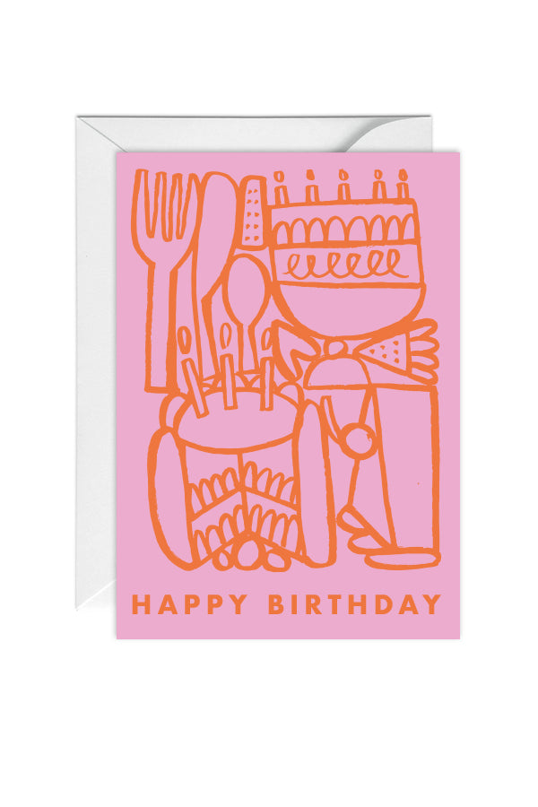 Happy Birthday, Cake, Pink, Greeting Card