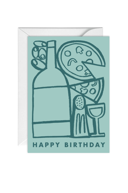 Happy Birthday, Pizza, Wine, Happy Birthday, Male, Card