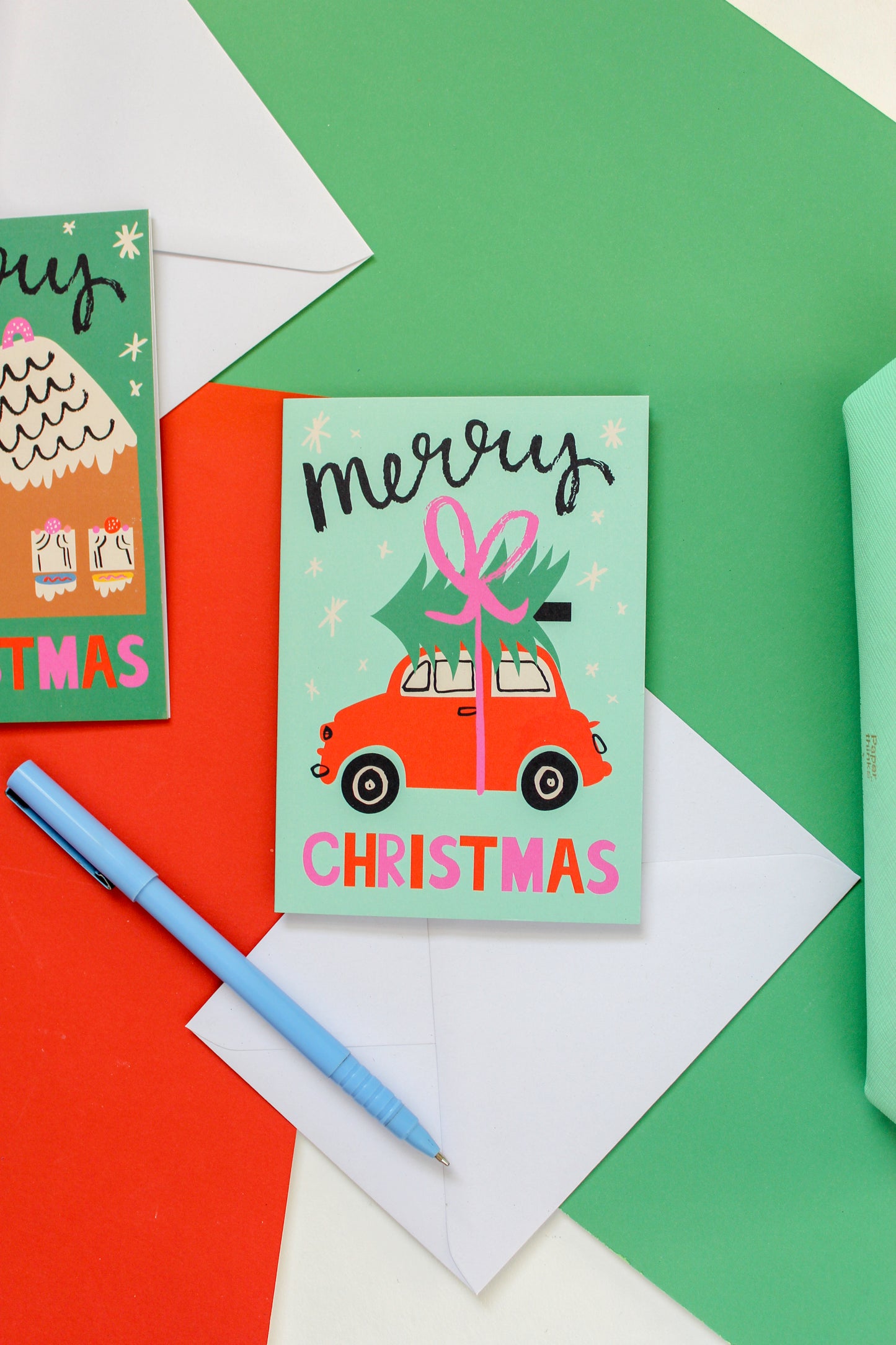 Merry Christmas, Car, Christmas Tree, Greeting Card