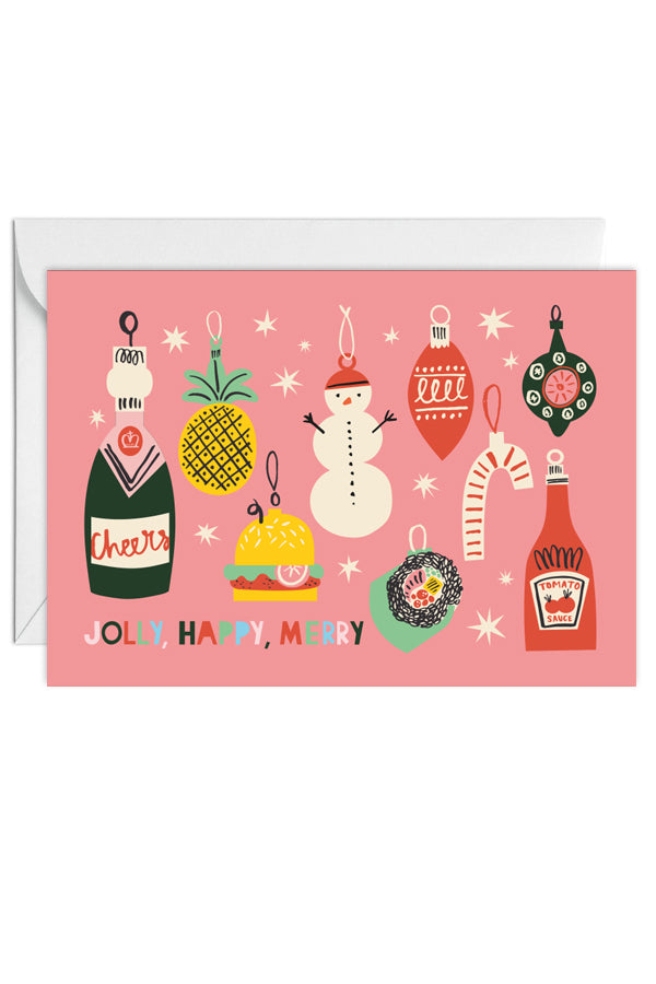 Jolly, Happy, Merry Holiday, Kitsch Decorations, Merry Christmas, Greeting Card