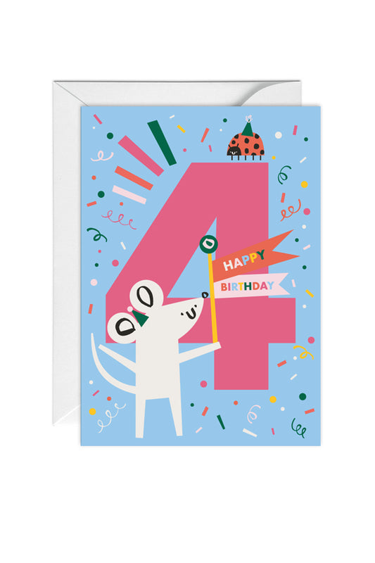Forth Birthday, 4th Birthday, Animal, Birthday Greeting Card