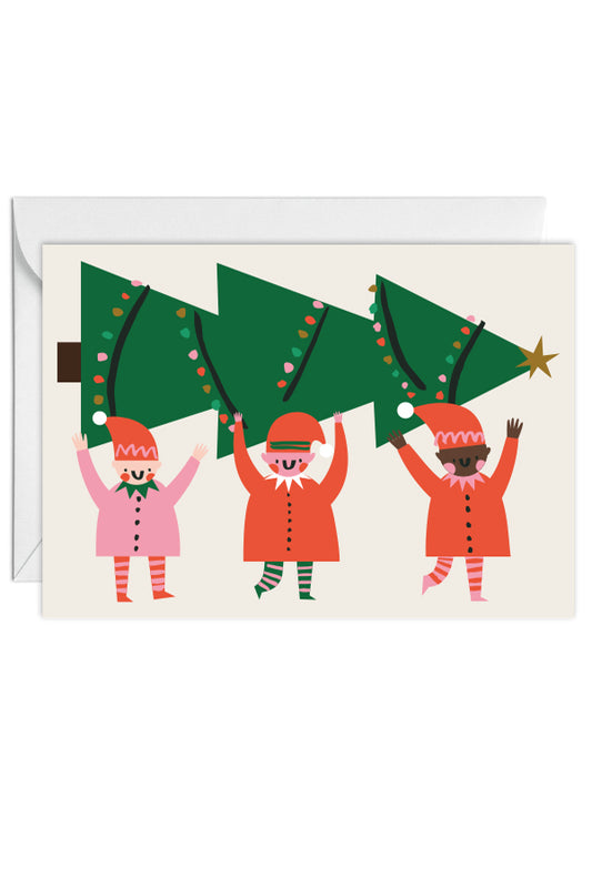 Christmas Elves, Decorating Christmas Tree, Merry  Christmas, Greeting Card