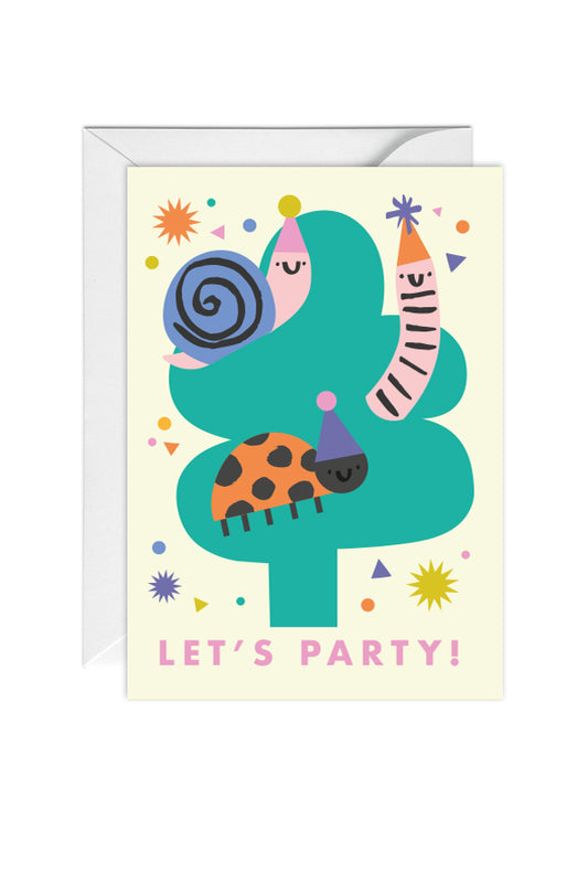 Let's Party, Animal, Bugs, Kids, Birthday Greeting Card