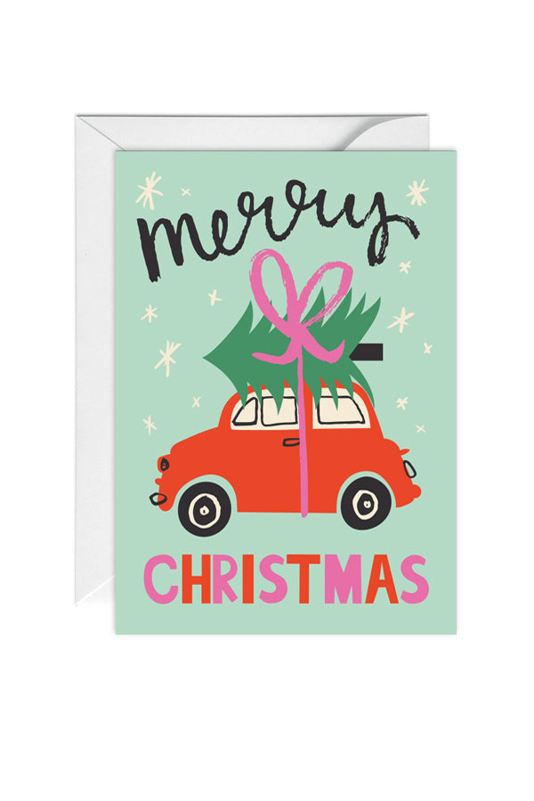 Merry Christmas, Car, Christmas Tree, Greeting Card