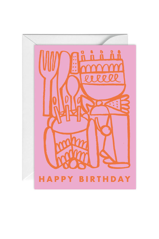 Happy Birthday, Cake, Pink, Greeting Card