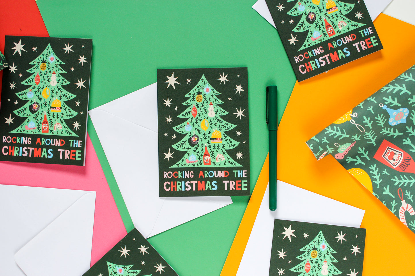 Rocking Around The Christmas Tree, Kitsch, Illustrated, Greeting card
