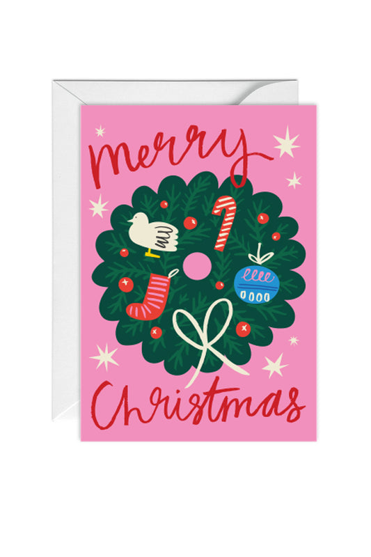 Merry Christmas, Christmas Wreath, Kitsch, Greeting Card