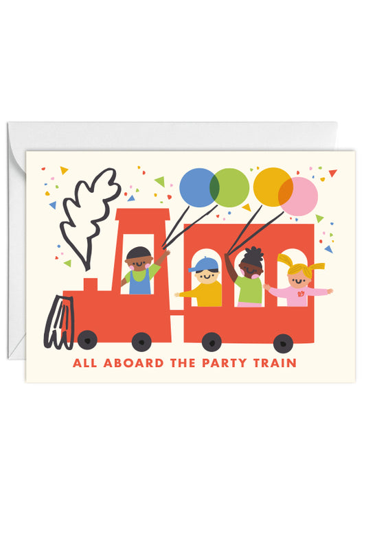 All Aboard The Party Train, Kids Birthday Greeting Card