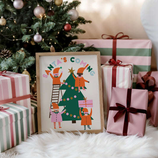 Santa's Coming, Kids Room Wall Art, Christmas Print