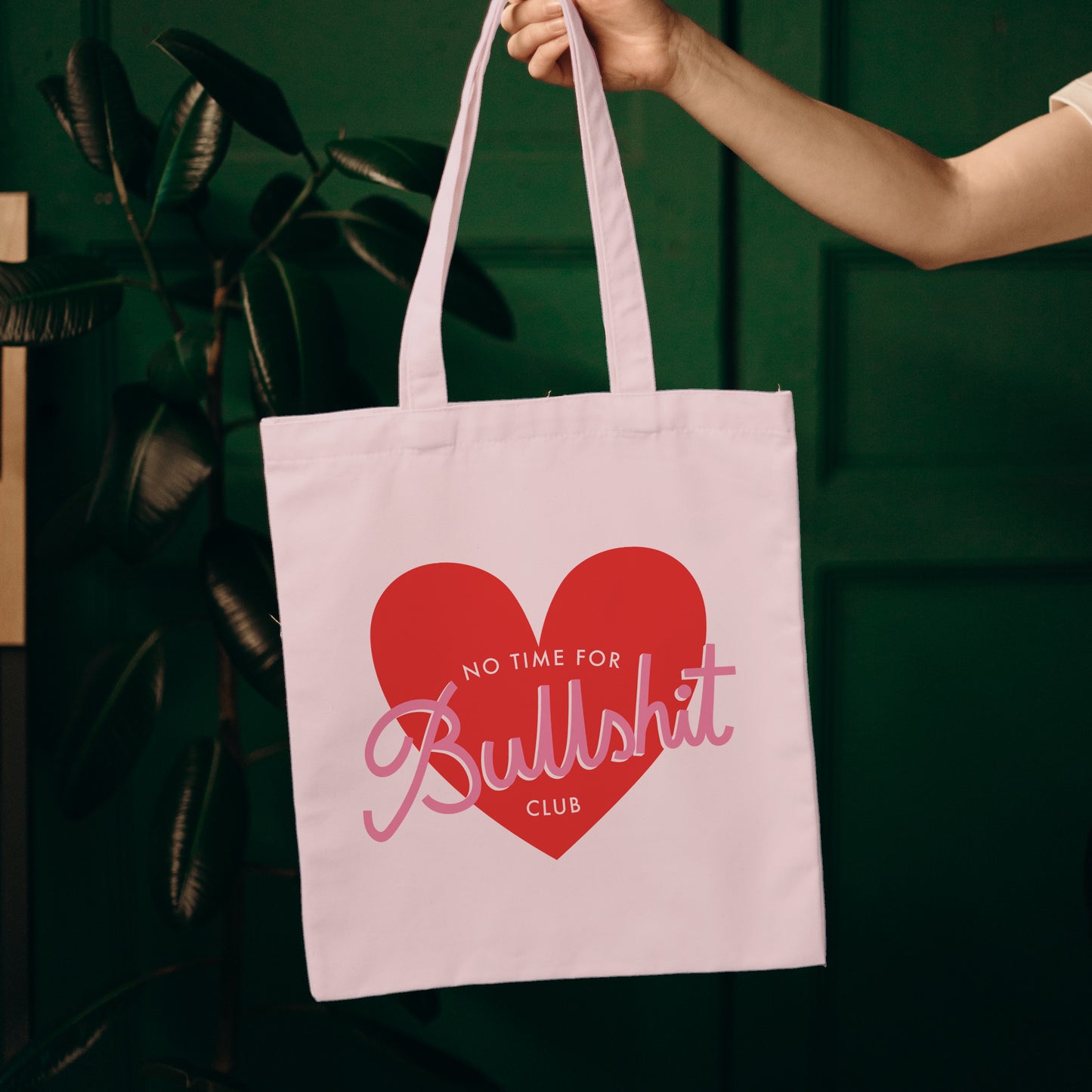 No B.S Club, Pink, Heart, Cotton Tote