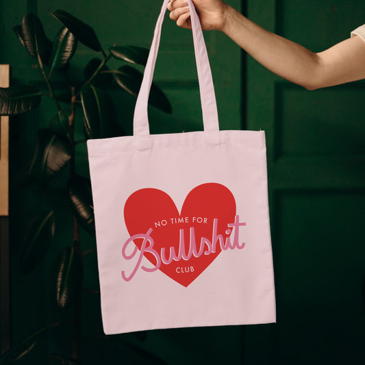 No B.S Club, Pink, Heart, Cotton Tote